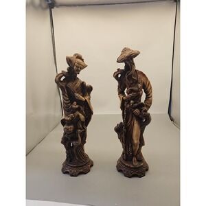 Vtg Artmark Made In Italy Asian Figurines 14" Tall by 4" Wide Each Holding Birds